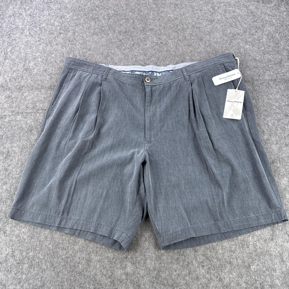 Tommy Bahama Shorts Mens 48 Ink Blue Havana Herringbone 2 Pleat Silk Blend